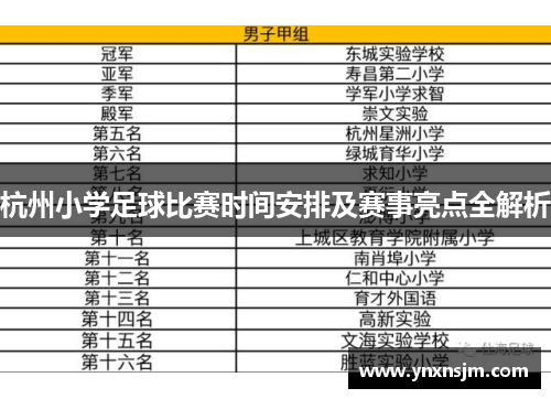 杭州小学足球比赛时间安排及赛事亮点全解析